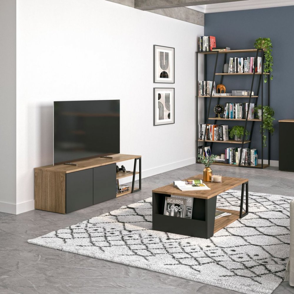 Meuble TV design ALBI en bois noyer/noir